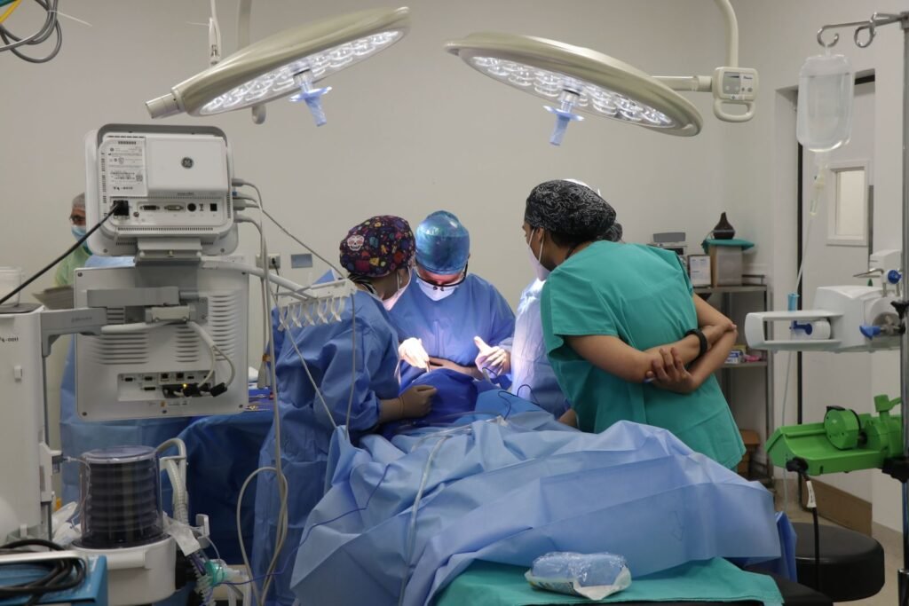 A surgical team operating